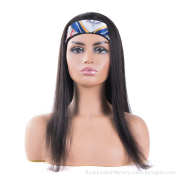 Huashuo Full Machine Made Headband Wigs For Women Brazilian Straight Hair Natural Black Human hair Wig